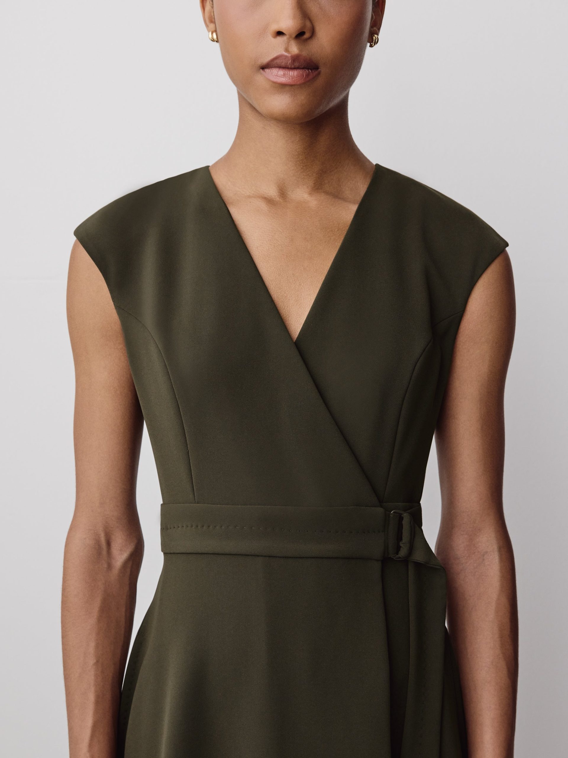 Dark Kalamata Extended-Sleeve V-Neck Wrap Midi Dress - Image 2