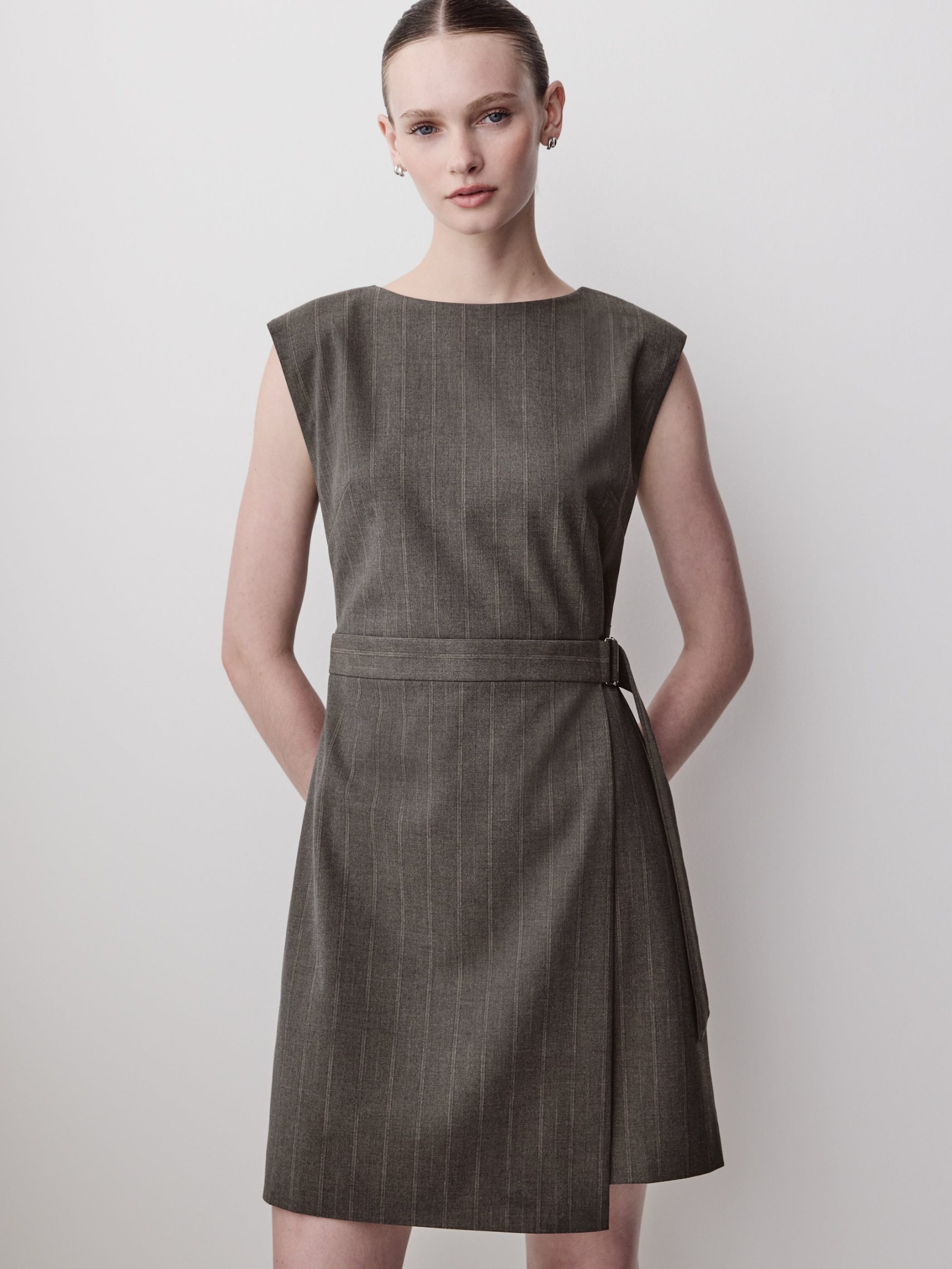 Grey Stripe Sleeveless Crew-Neck Mini Dress - Image 3