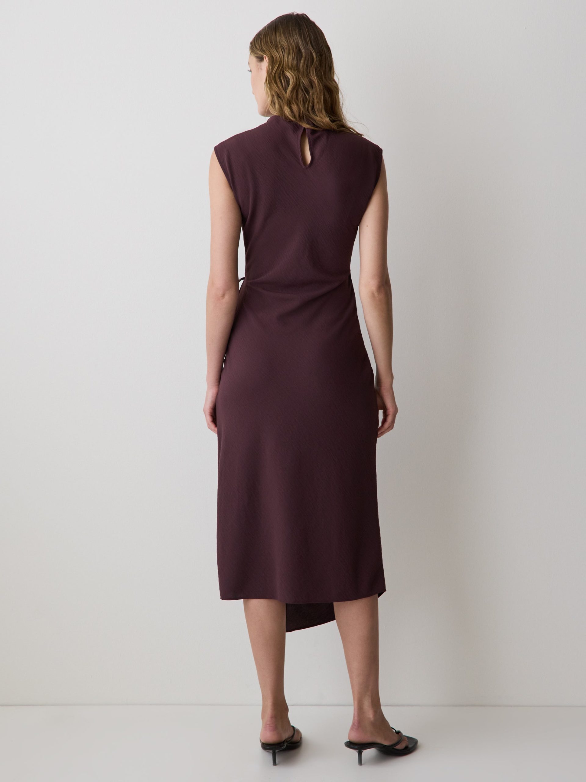 Plum Extended-Sleeve Mock-Neck Midi Dress with Wrap Detail - Image 3