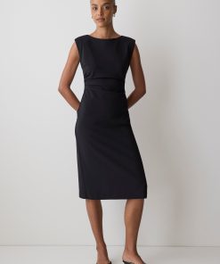 Black Sleeveless Crew-Neck Midi Dress