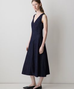 Dark Wash Sleeveless Denim Midi Dress