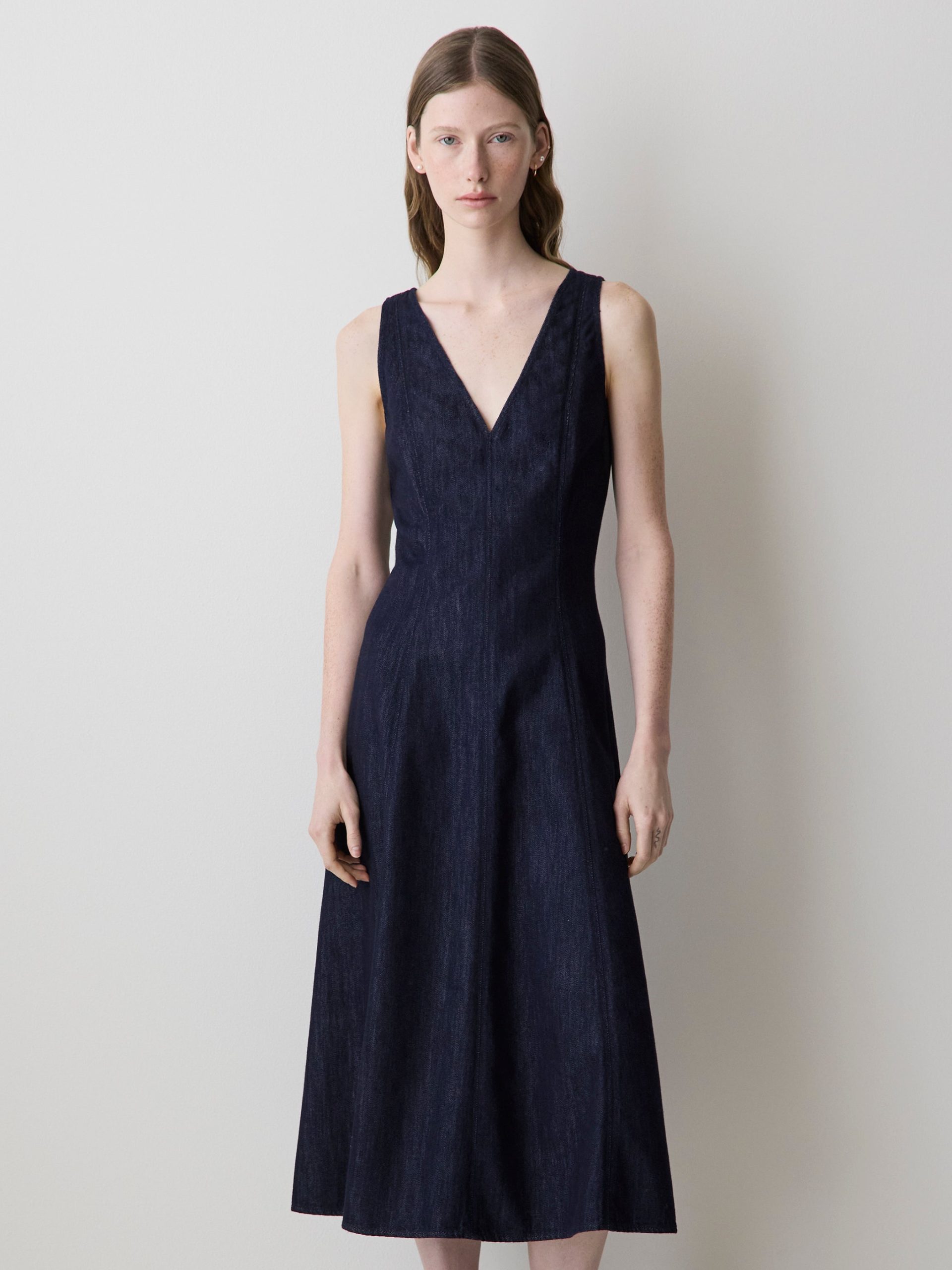 Dark Wash Sleeveless Denim Midi Dress - Image 2