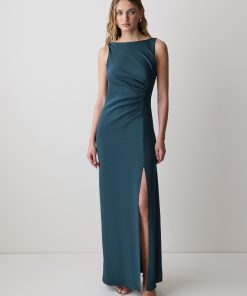 Moonlit Ocean Sleeveless Boat-Neck Maxi Cocktail Dress
