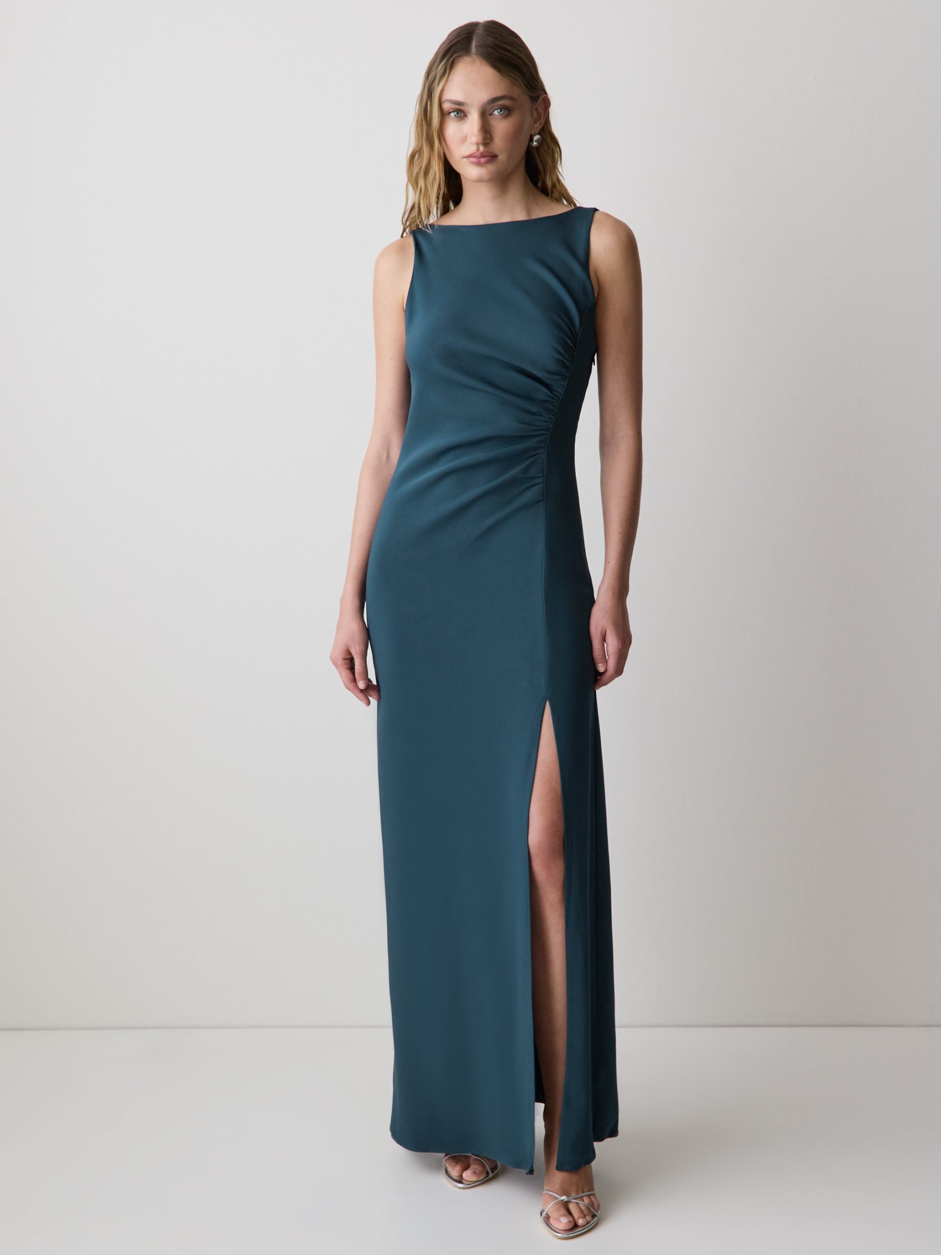 Moonlit Ocean Sleeveless Boat-Neck Maxi Cocktail Dress