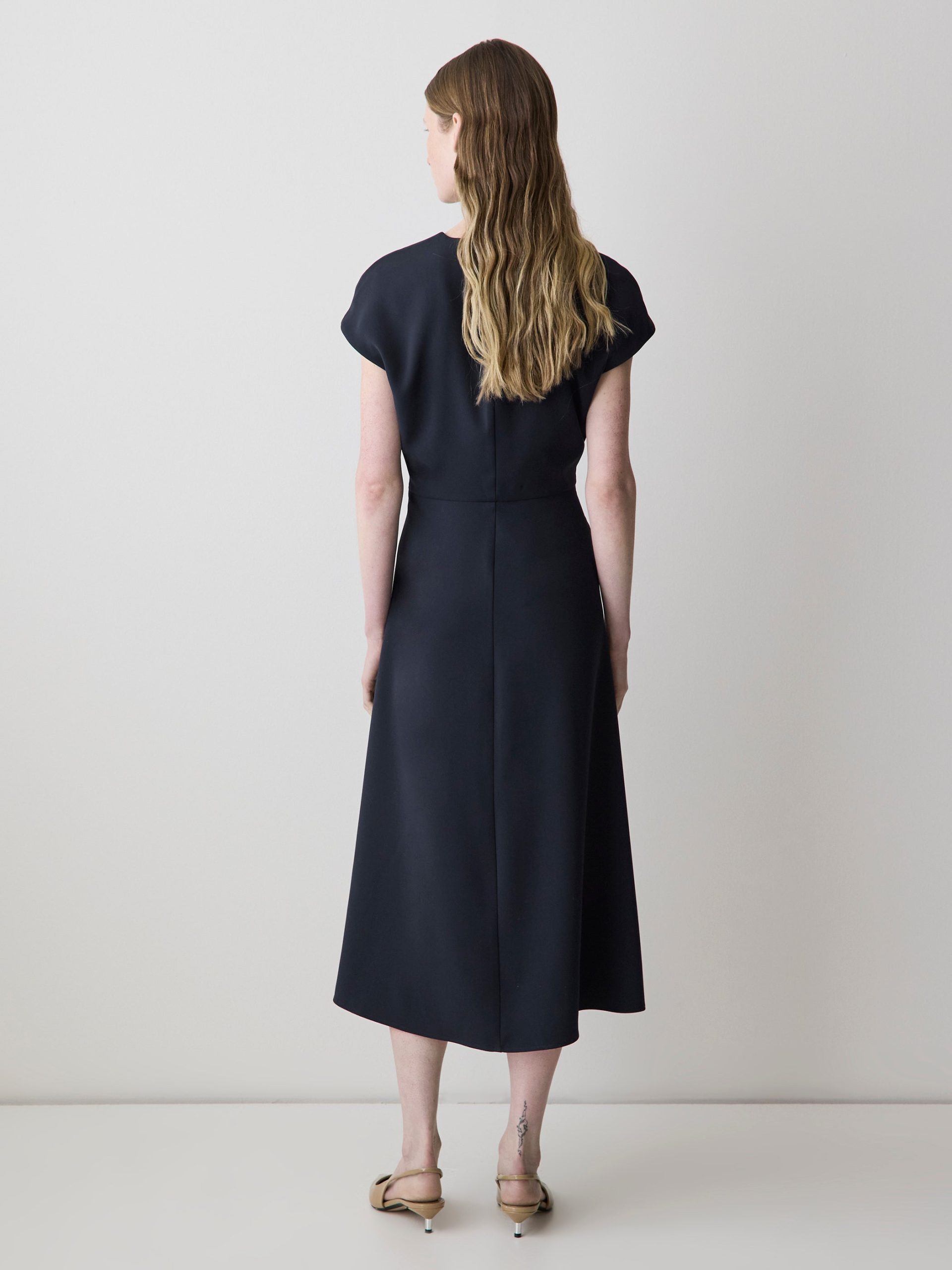 Night Sky Extended-Sleeve V-Neck Twill Midi Dress - Image 3