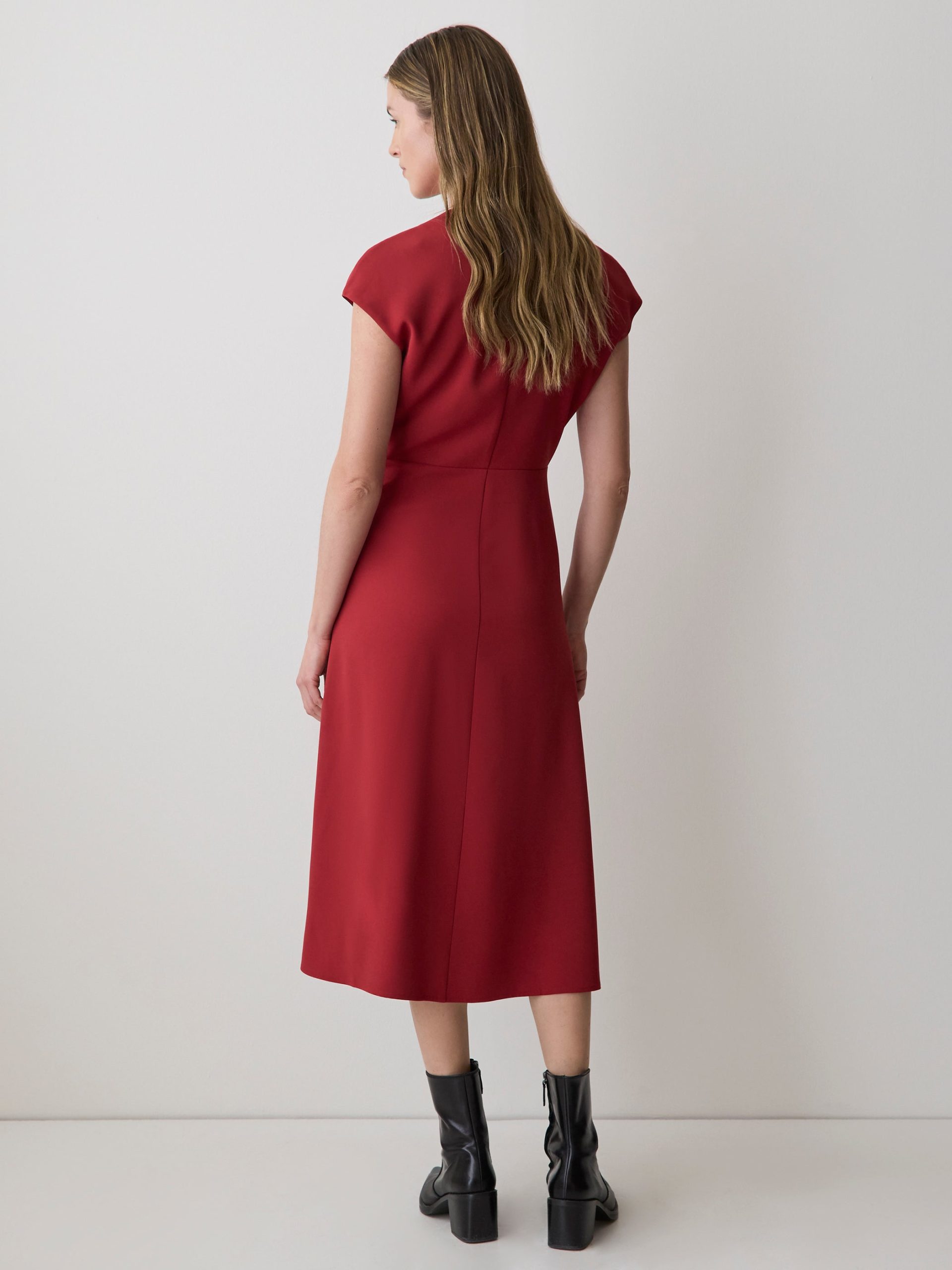 Winery Extended-Sleeve V-Neck Twill Midi Dress - Image 3
