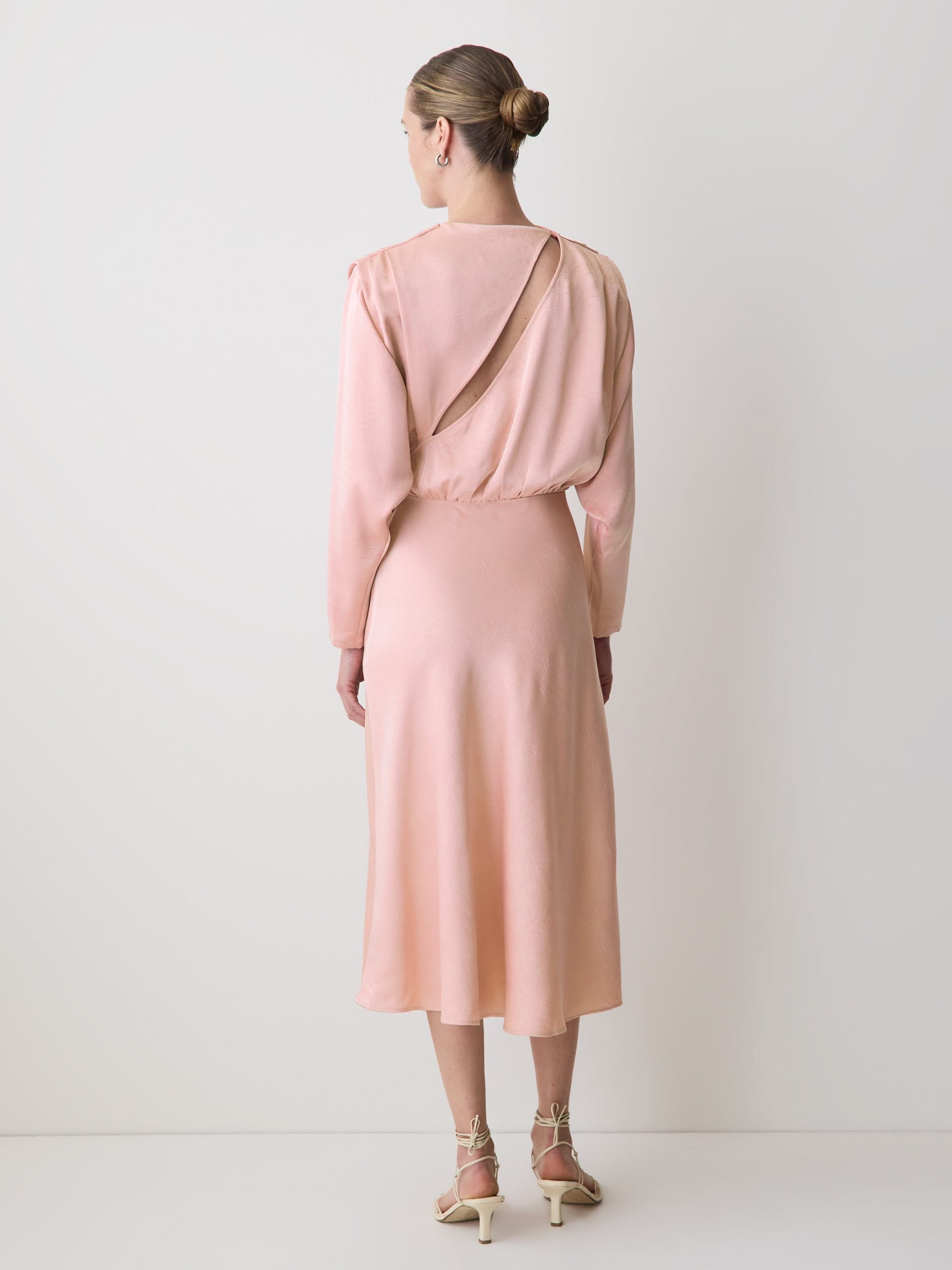 Pink Satin Long-Sleeve Draped Midi Dress - Image 3