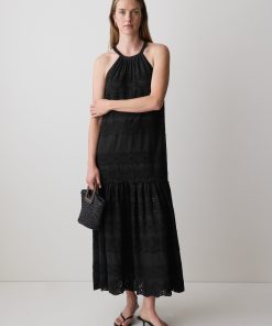 Black Sleeveless Halter Maxi Dress with Eyelets