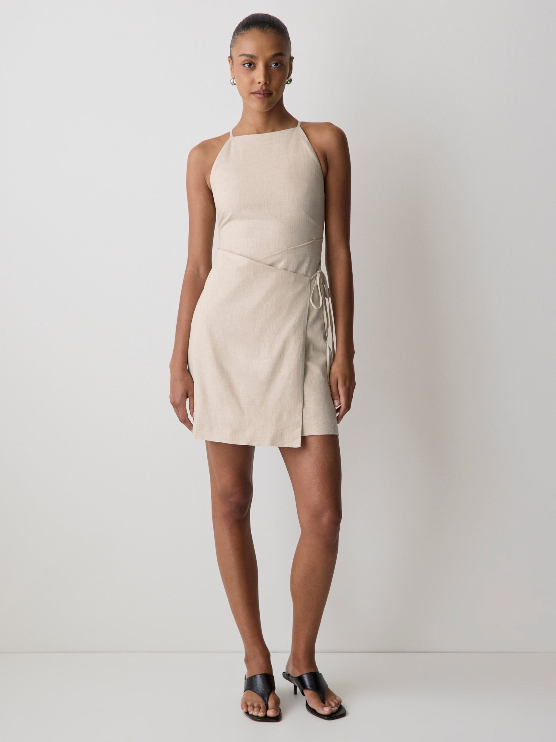 Light Linen Sleeveless Boat-Neck Linen-Blend Mini Dress