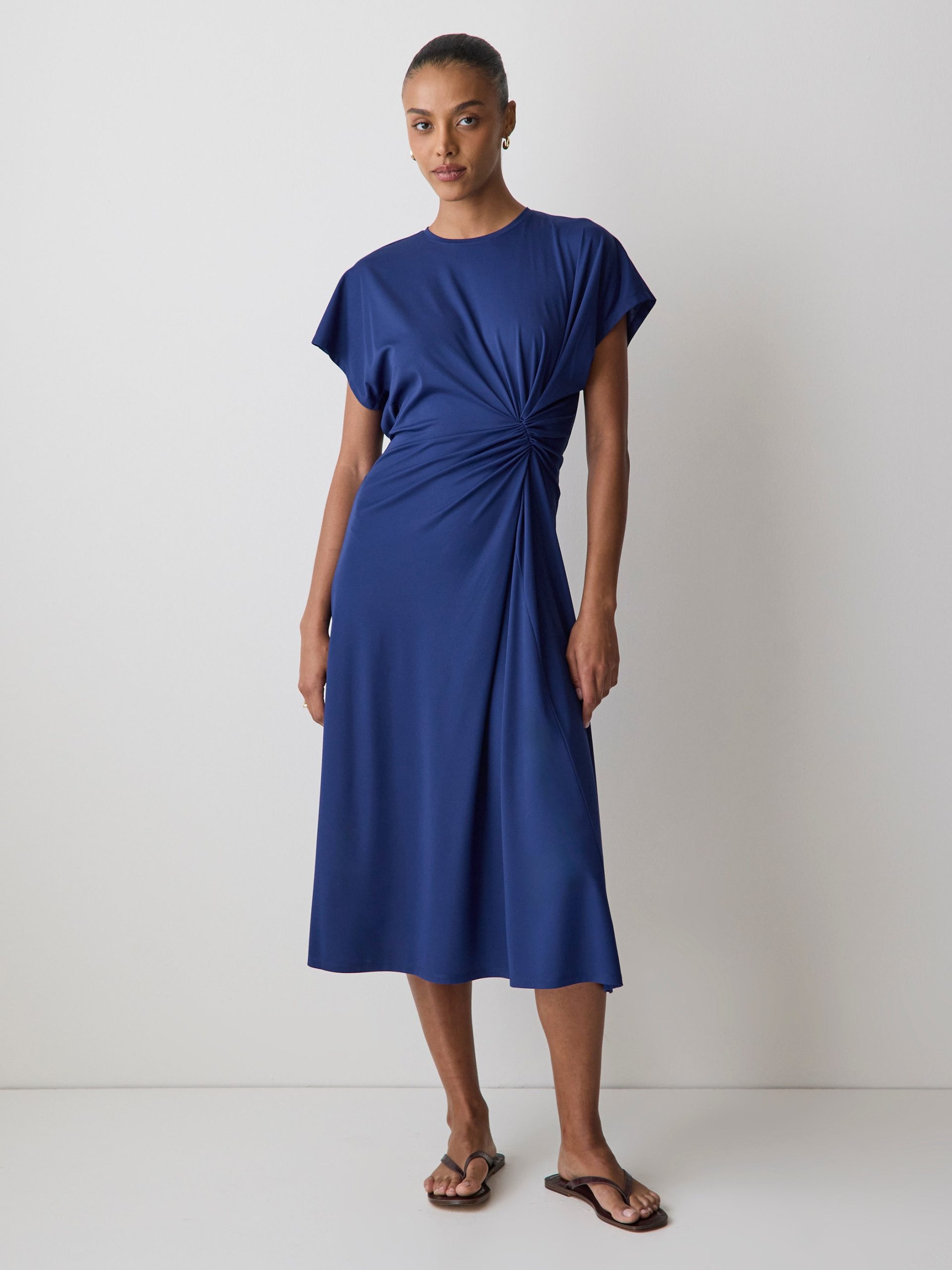 Bellwether Blue Short-Sleeve Crew-Neck Midi Dress with Draped Detail