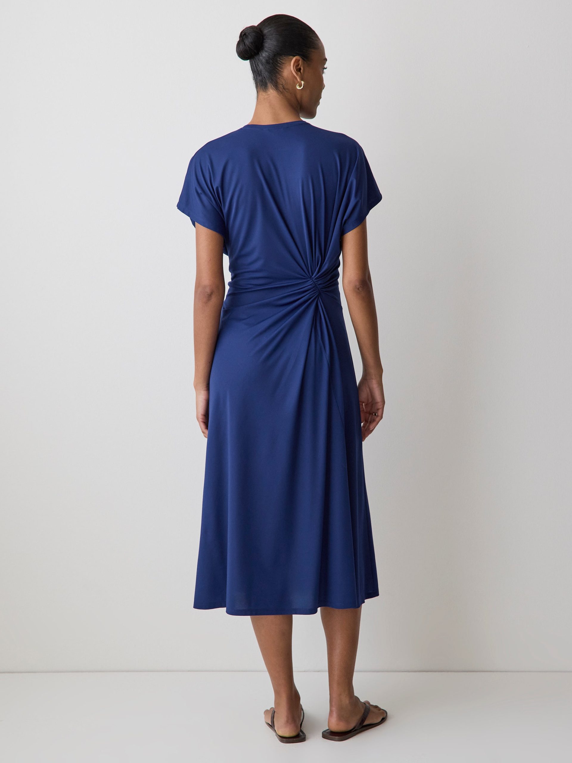 Bellwether Blue Short-Sleeve Crew-Neck Midi Dress with Draped Detail - Image 3