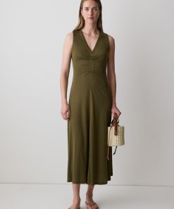 Green Sleeveless V-Neck Midi Dress