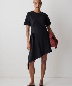 Black T-Shirt Dress with Asymmetrical Hem