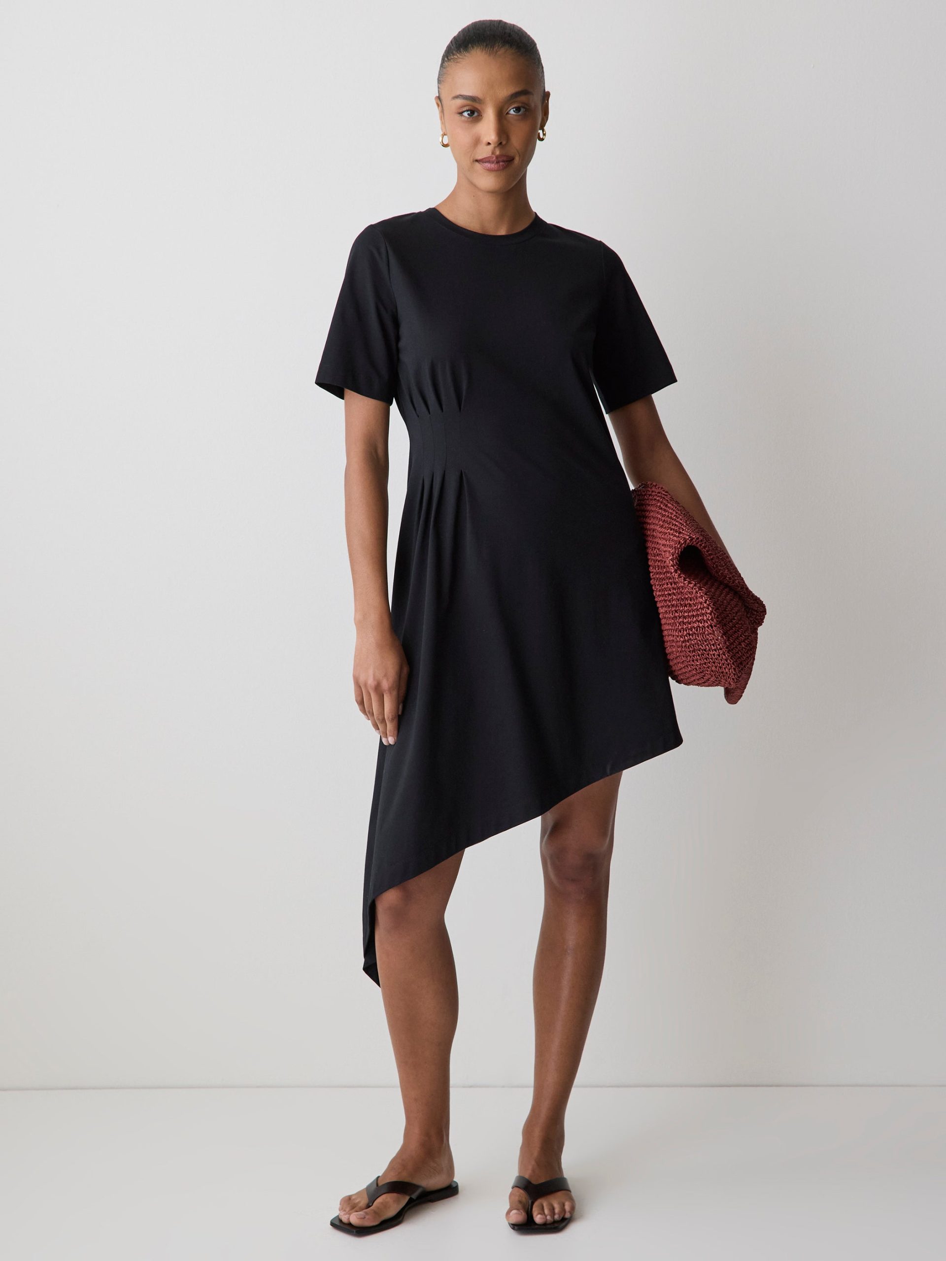 Black T-Shirt Dress with Asymmetrical Hem