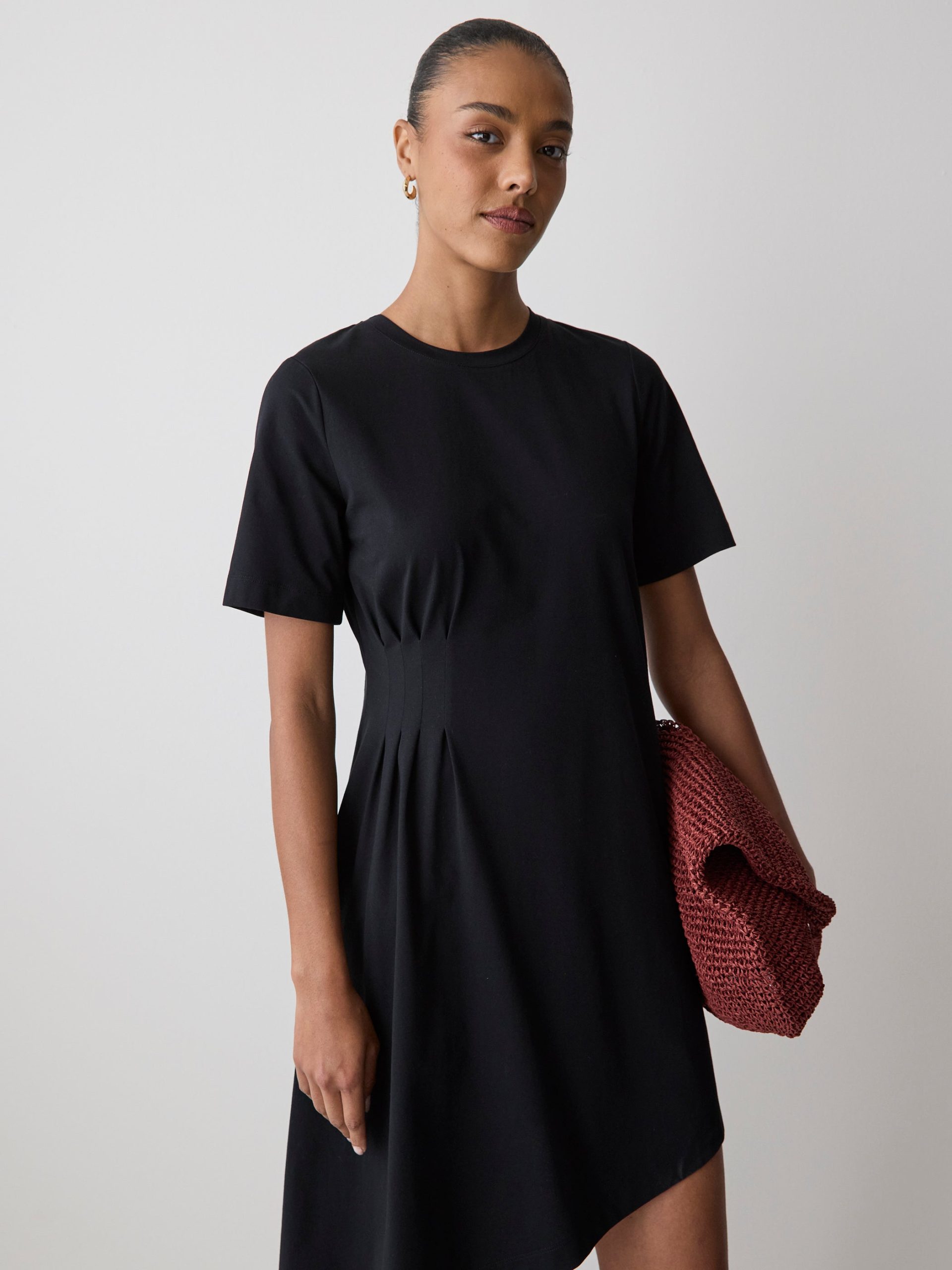 Black T-Shirt Dress with Asymmetrical Hem - Image 2