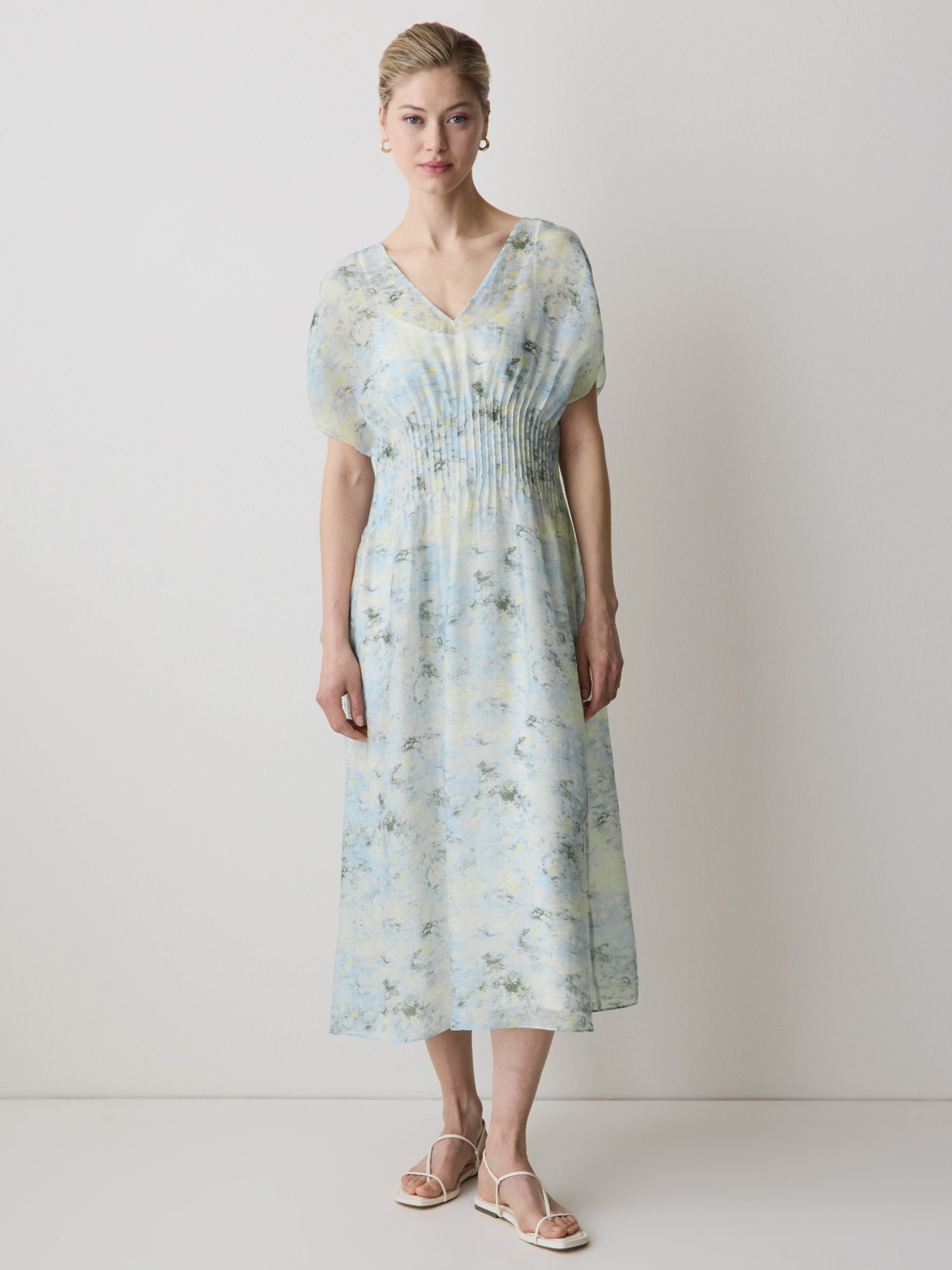 Blue & Yellow Abstract Multi Short-Sleeve V-Neck Midi Dress