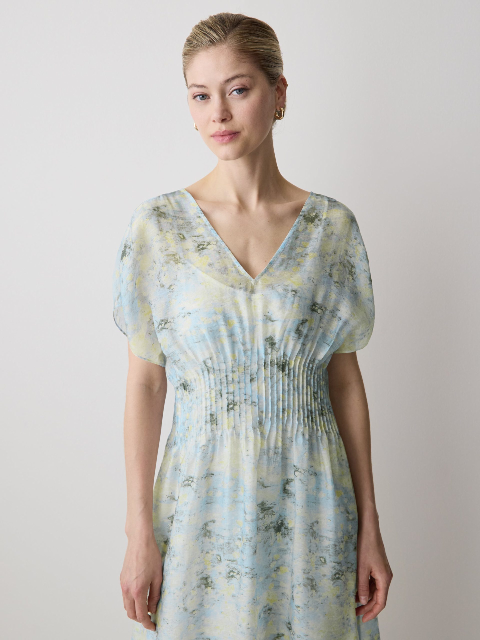 Blue & Yellow Abstract Multi Short-Sleeve V-Neck Midi Dress - Image 2