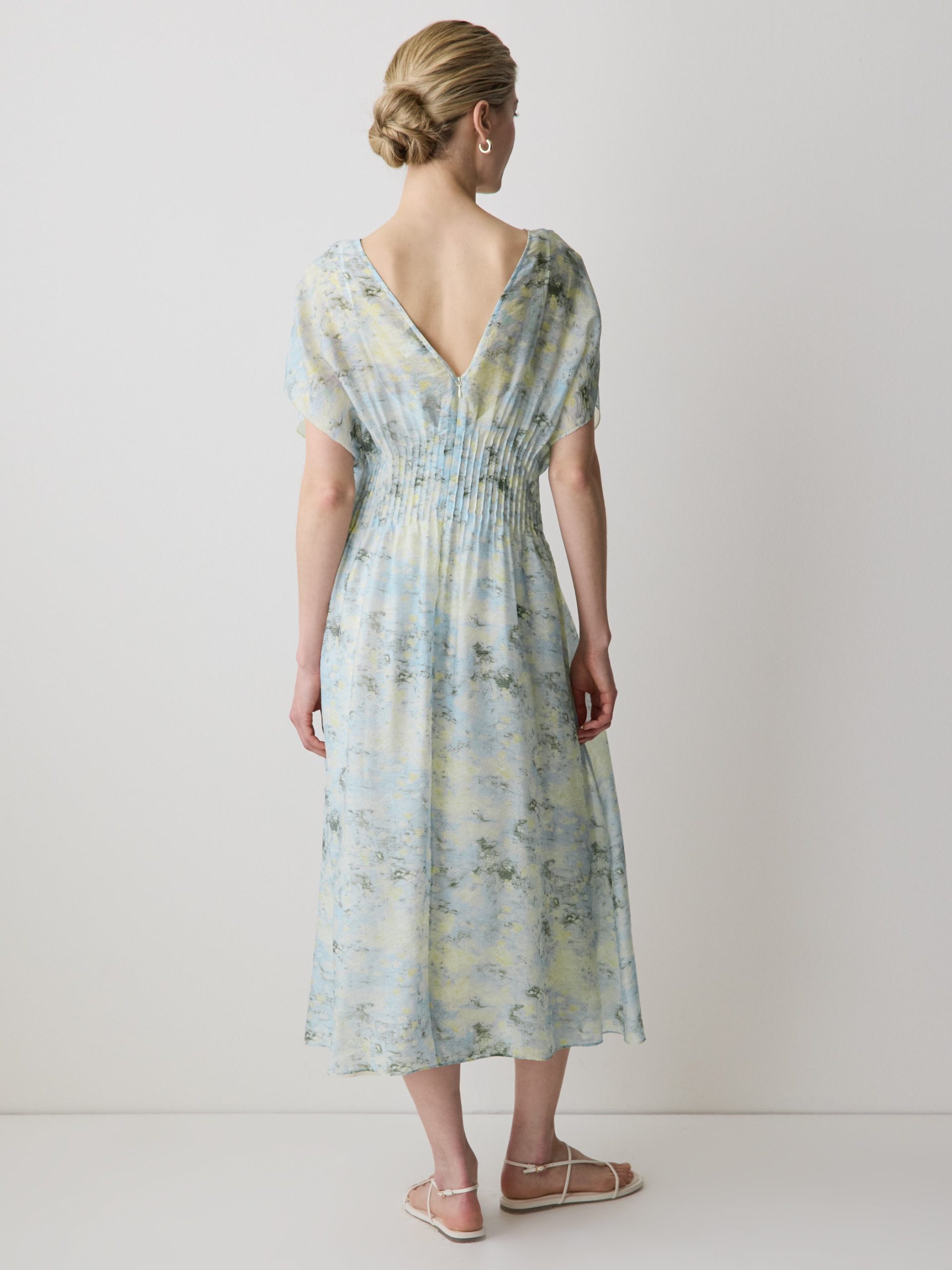 Blue & Yellow Abstract Multi Short-Sleeve V-Neck Midi Dress - Image 3