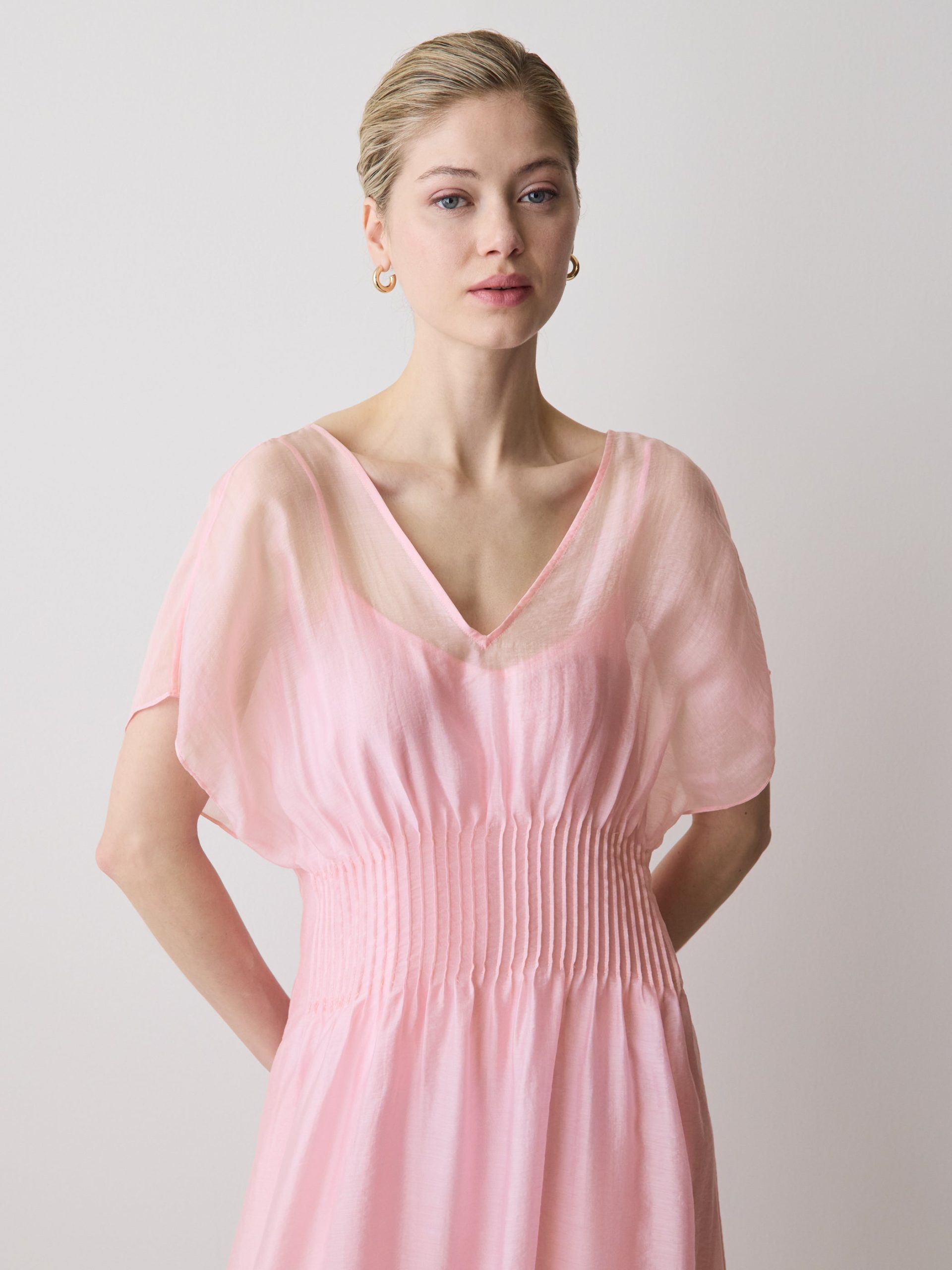 Orchid Pink Short-Sleeve V-Neck Midi Dress - Image 2