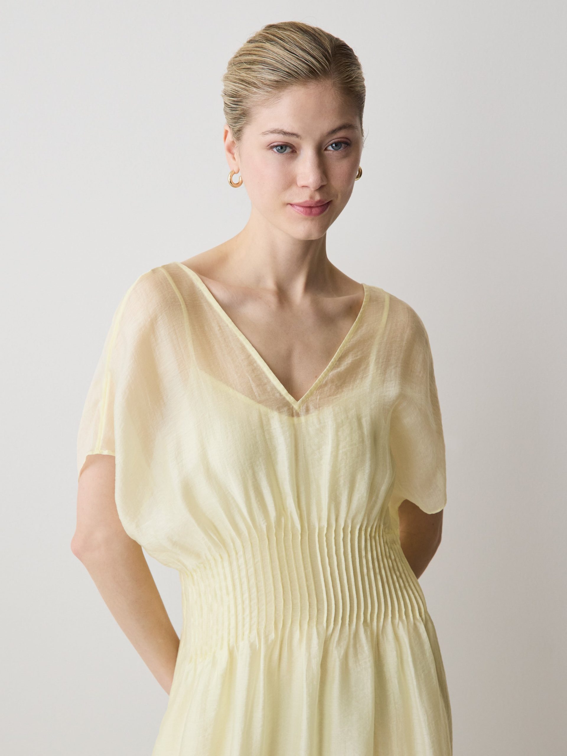 Almond Oil Short-Sleeve V-Neck Midi Dress - Image 2