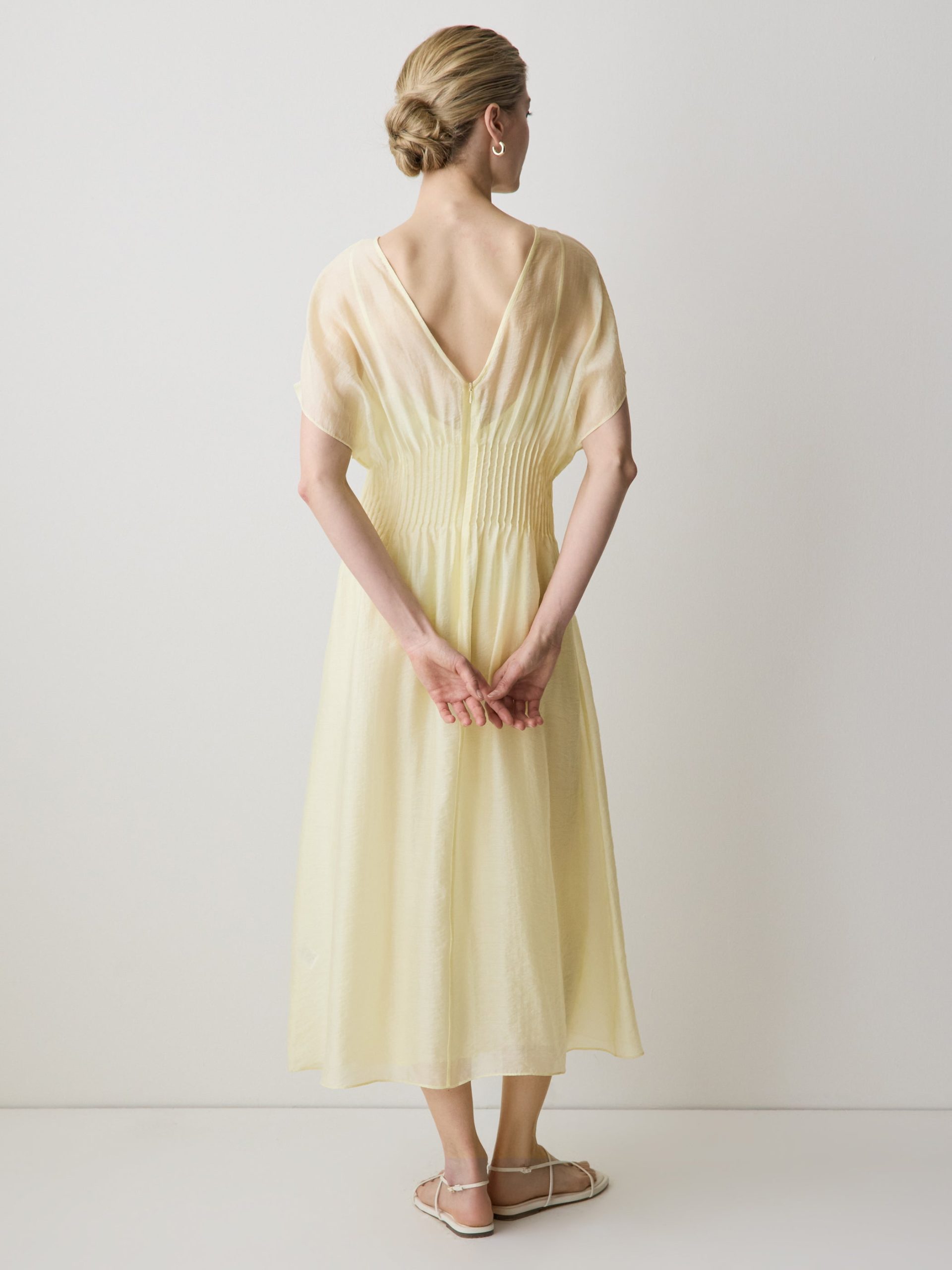 Almond Oil Short-Sleeve V-Neck Midi Dress - Image 3