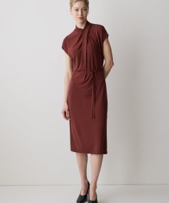 Andorra Extended-Sleeve High-Neck Fitted Dress