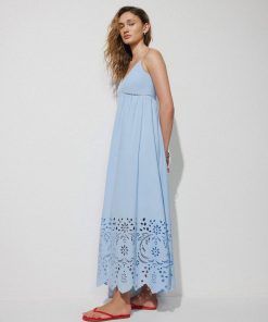 Kentucky Blue Sleeveless Sweetheart Maxi Dress with Eyelets