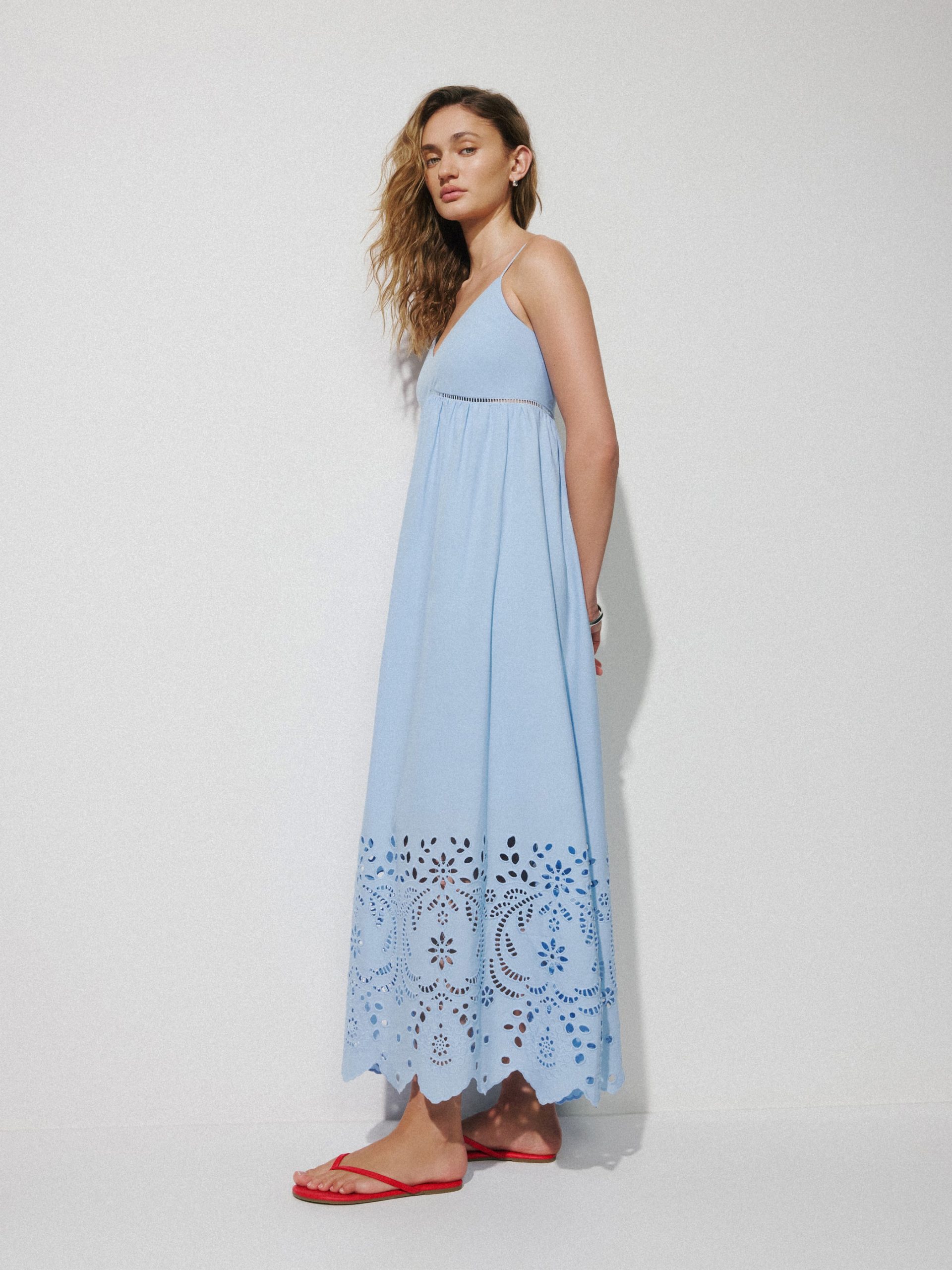 Kentucky Blue Sleeveless Sweetheart Maxi Dress with Eyelets