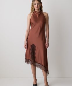 Mahogany Sleeveless Cowl-Neck Dress with Asymmetrical Hem