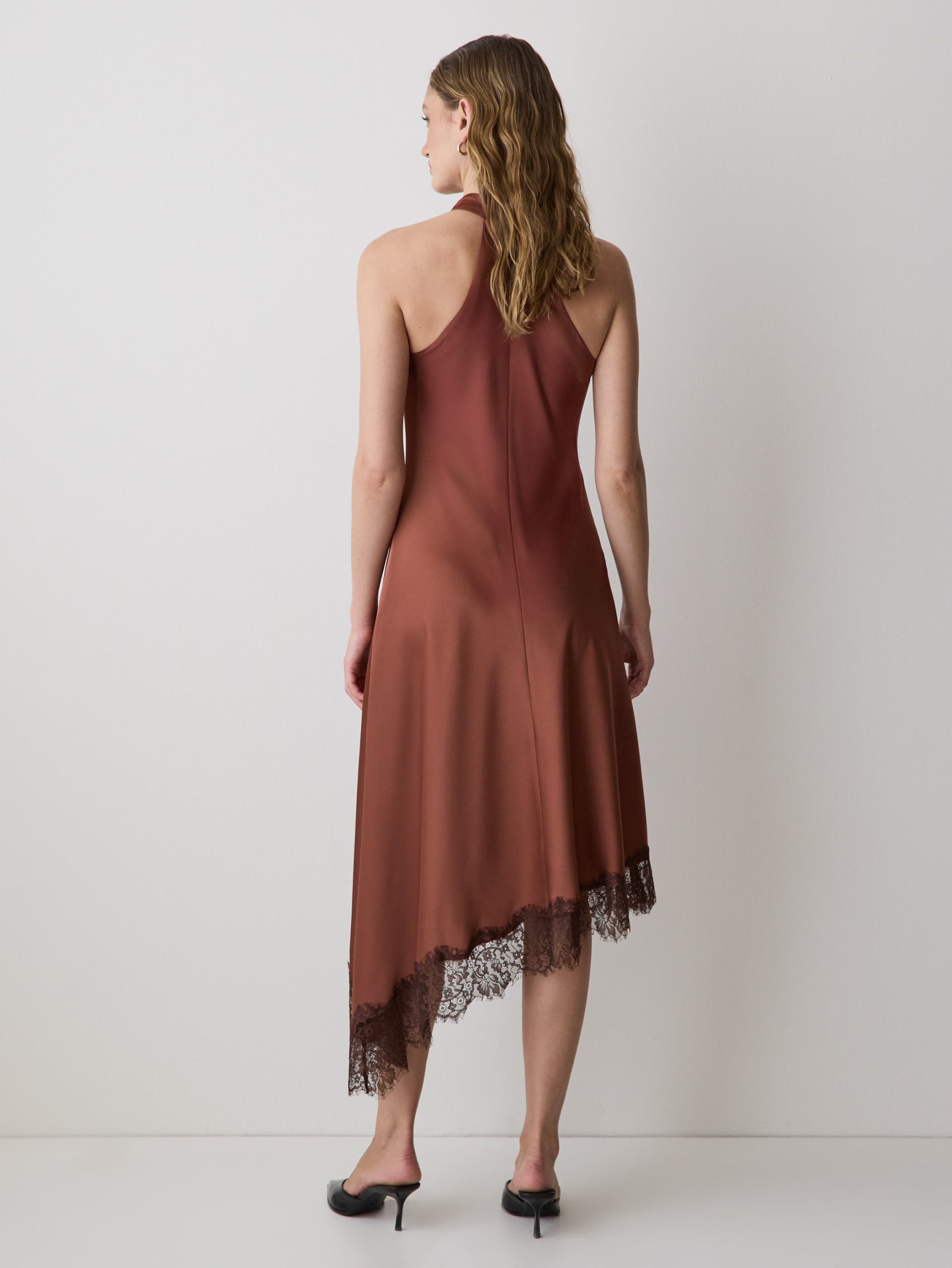 Mahogany Sleeveless Cowl-Neck Dress with Asymmetrical Hem - Image 3