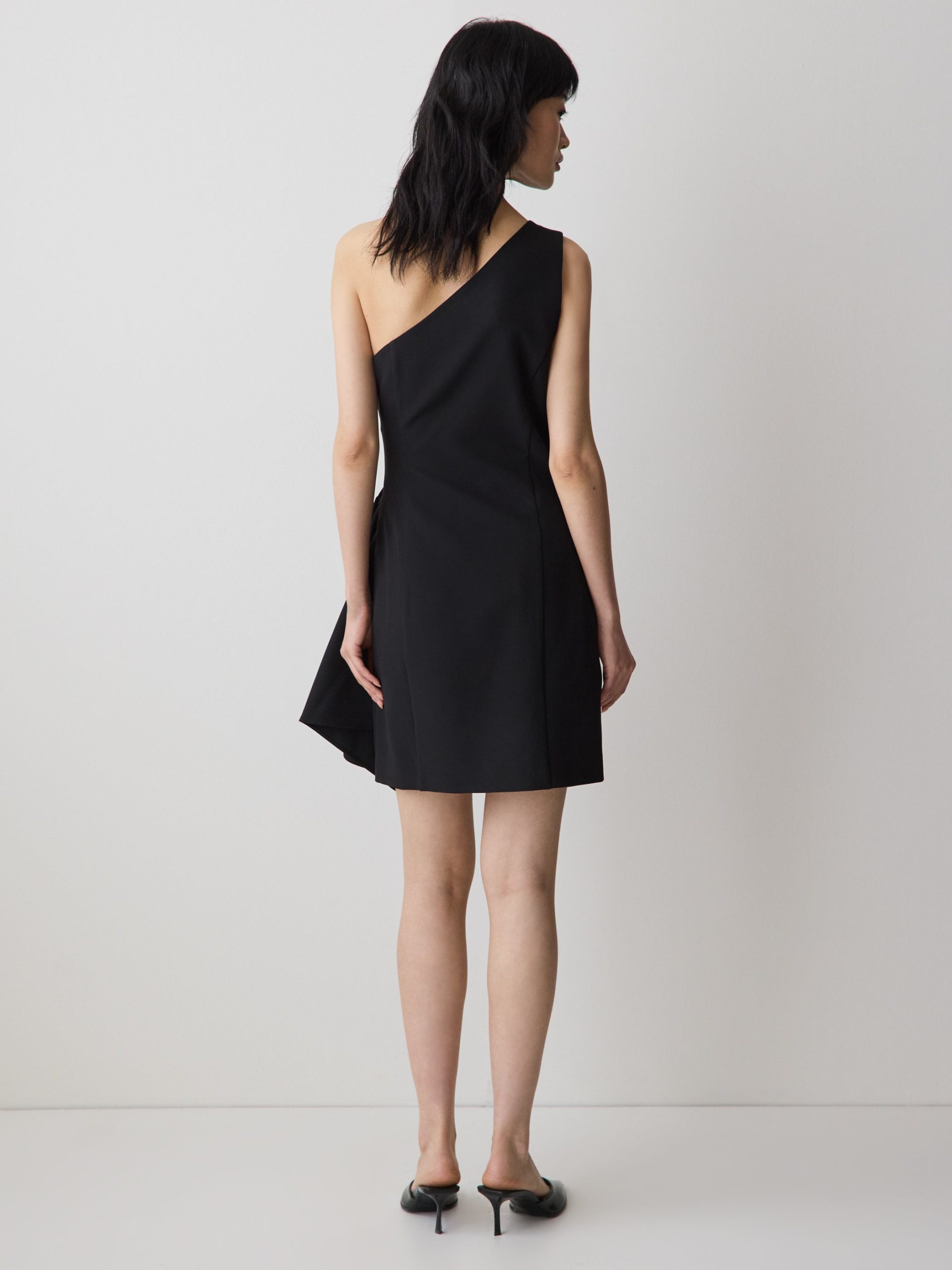 Black One-Shoulder Draped Mini Cocktail Dress - Image 3